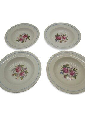 Johnson Bros Windsor Ware 4 Soup Bowls Pink Rose England Vintage 8"